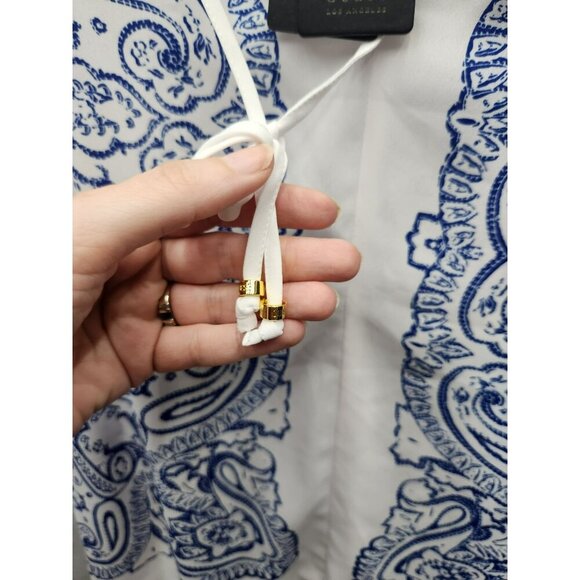Guess Womens White & Blue Paisley Cold-Shoulder Top Size M Polyester Fabric Adju - Picture 4 of 7